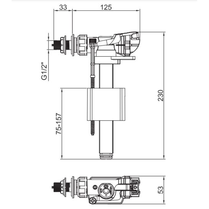 Арматура наповнювальна Koer KT-0105-1/2" з боковим підвед., латунне різьбл. 1/2" (KR5610)