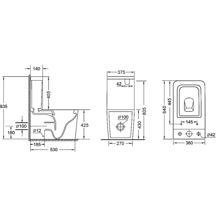 Бачок до унітазу-компакту Mixxus Quadro-0403-R Tank 640х360х835 зі зливною арматурою (MI8314)