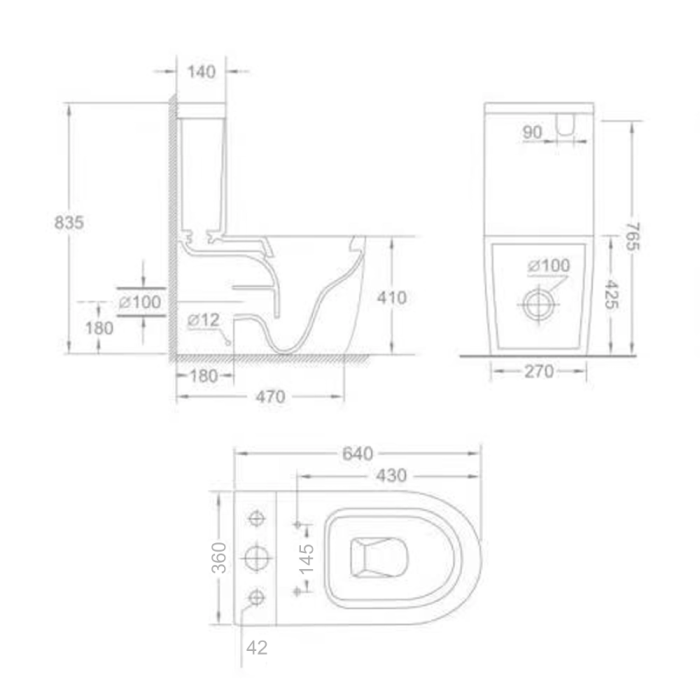 Бачок до унітазу-компакту Mixxus Ellipse-0403-T3 Tank 640х360х835 зі зливною арматурою (MI8318)