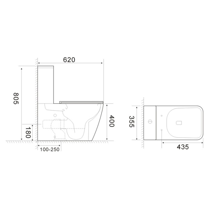 Бачок до унітазу-компакту Mixxus Quadro-0404-T1 Tank 660х360х820 зі зливною арматурою (MI8315)