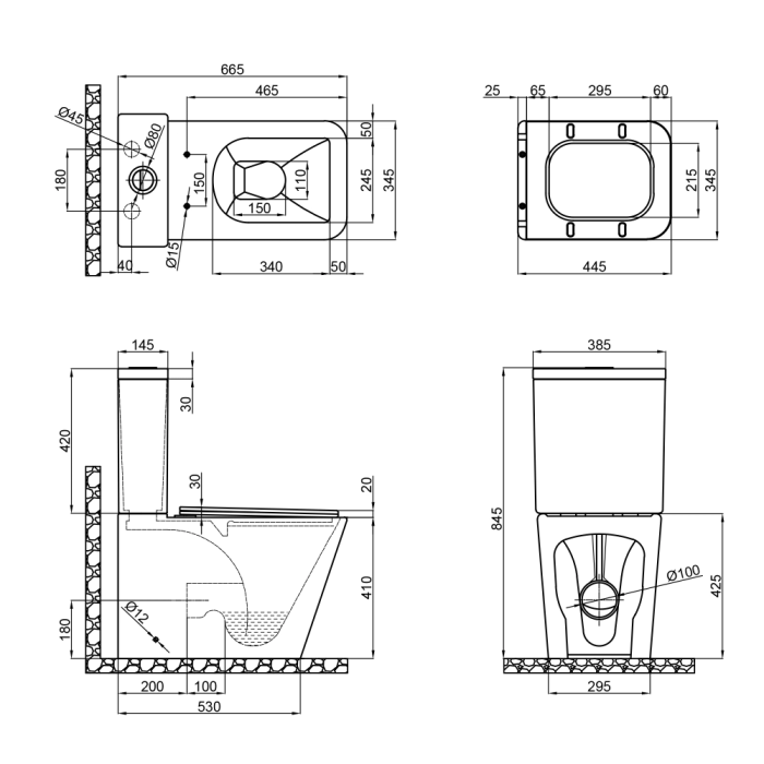 Бачок до унітазу-компакту Mixxus Premium Quadro-0402-R Tank 675х390х855 зі зливною арматурою (MI8313)