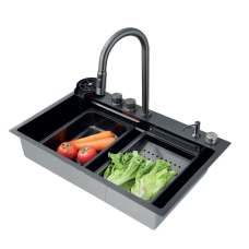 Мийка Zerix ZH7546-SET-01 NANO-BLACK з вбудованим змішувачем (ZM5575)