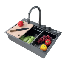 Мийка Zerix ZH7548-SET-03 Nano-Black з вбудованим змішувачем з нерж. сталі (ZM5577)