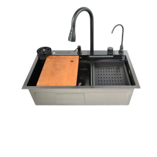 Мийка багатофункціональна Zerix ZH7546-SET-06 Micro Decor Graphite з вбудованим змішувачем з нерж.сталі (ZM5587)