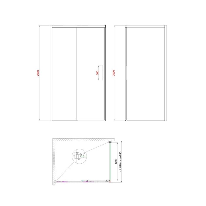 Бічна стінка до кабіни Koer SR SW05-90x200-TR-01 прозоре скло Easy Clean 6мм, хром (KR5407)