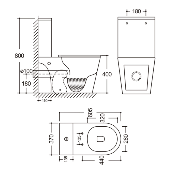 Чаша унітазу-компакту Mixxus Bevel-0405-R Bowl 605х370х800 Rimless без сидіння (MI8352)