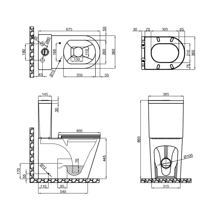 Чаша унітазу-компакту Mixxus Premium Bevel-0402-R Bowl 670х390х880 Rimless без сидіння (MI8354)