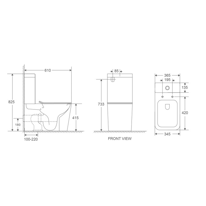 Чаша унітазу-компакту Mixxus Premium Quadro-0401-R Bowl 610х365х825 Rimless без сидіння (MI8339)