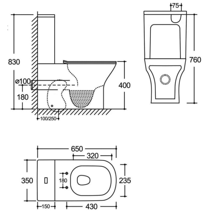 Чаша унітазу-компакту Mixxus Style-0404-T3 Bowl 650x350x830 Tornado 3.0 без сидіння (MI8357)