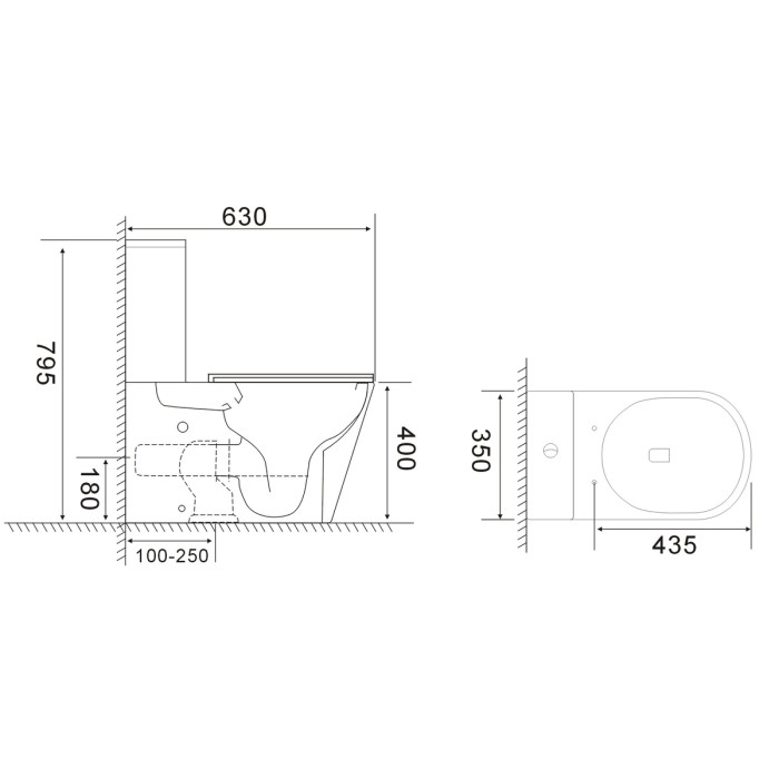Чаша унітазу-компакту Mixxus Bevel-0407-T1 Bowl 630х350х795 Tornado 1.0 без сидіння (MI8350)
