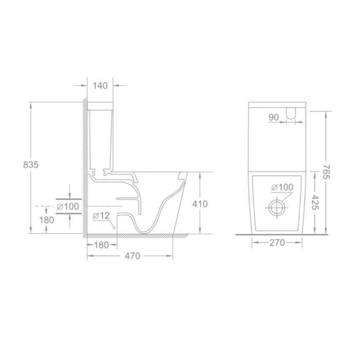 Чаша унітазу-компакту Mixxus Bevel-0403-T3 Bowl 640х360х835 Tornado 3.0 без сидіння (MI8349)