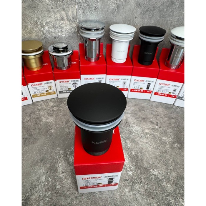 Донний клапан для раковини Koer PW-08-05 1 1/4'' без переливу автоматичний СLICK-СLACK (Колір чорн) (KR5789)