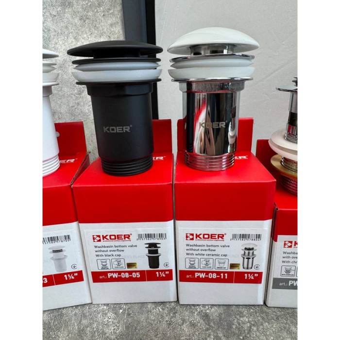 Донний клапан для раковини Koer PW-08-05 1 1/4'' без переливу автоматичний СLICK-СLACK (Колір чорн) (KR5789)