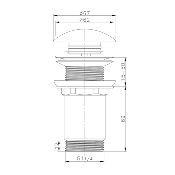 Донний клапан для раковини Koer PW-08-11 1 1/4'' без переливу автоматичний СLICK-СLACK (Біла керам.накл) (KR5788)
