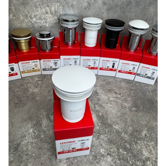 Донний клапан для раковини Koer PW-08-03 1 1/4'' без переливу автоматичнийСLICK-СLACK (Колір білий) (KR5787)