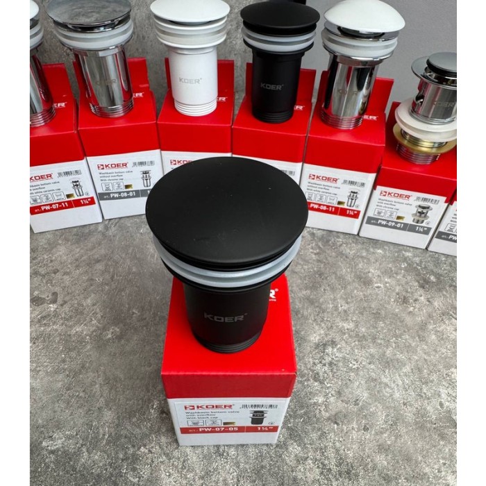 Донний клапан для раковини Koer PW-07-05 1 1/4'' з переливом автоматичний СLICK-СLACK (Колір чорн) (KR5785)