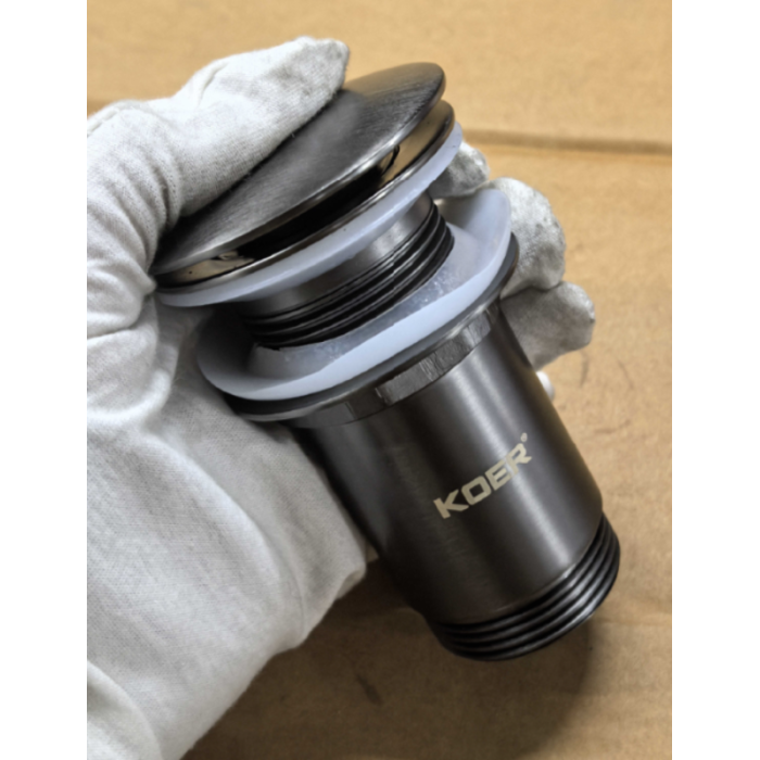 Донний клапан для раковини Koer PW-08-07 1 1/4" без переливу автоматичний CLICK-CLACK (Колір графіт) (KR6484)
