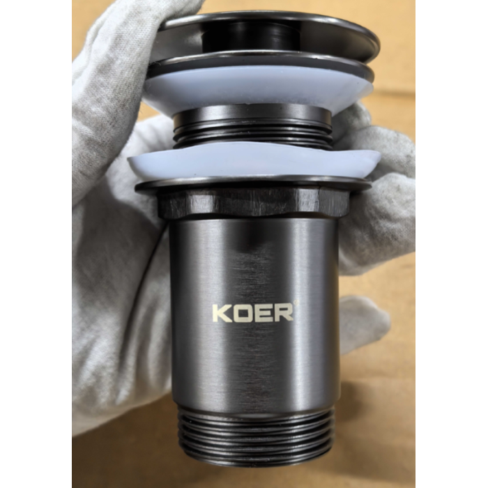 Донний клапан для раковини Koer PW-08-07 1 1/4" без переливу автоматичний CLICK-CLACK (Колір графіт) (KR6484)