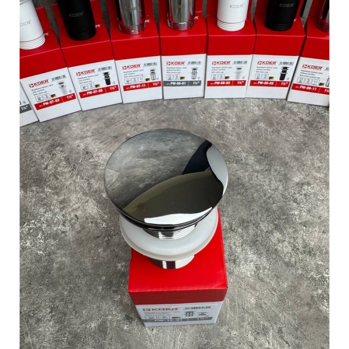 Донний клапан для раковини Koer PW-12-01 1 1/4'' без переливу автоматичний СLICK-СLACK (Колір хром) (KR5798)