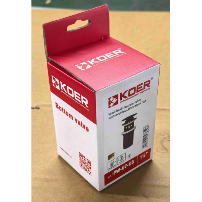 Донний клапан для раковини Koer PW-07-07 1 1/4" з переливом автоматичний CLICK-CLACK (Колір графіт) (KR6483)