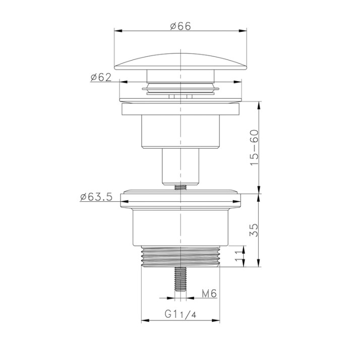 Донний клапан для раковини Zerix BV-03 1 1/4'' універсальний (з/без перел) СLICK-СLACK (Колір хром) (ZX6019)