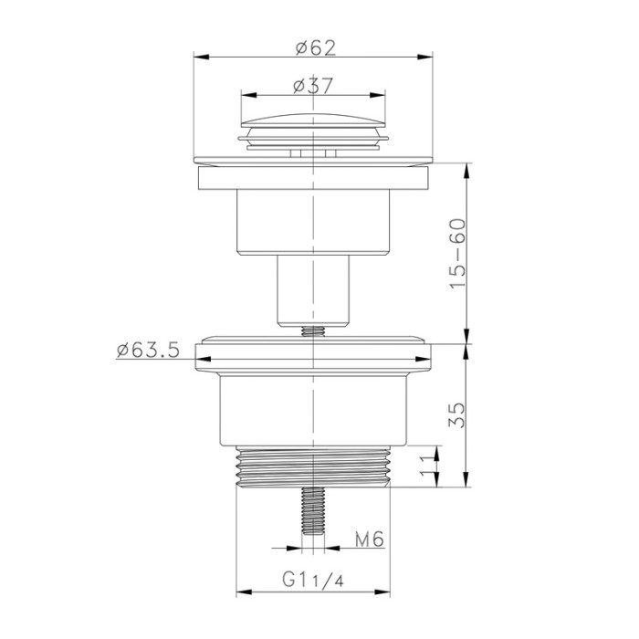 Донний клапан для раковини Zerix BV-04 1 1/4'' універсальний (з/без перел) СLICK-СLACK (Колір хром) (ZX6021)