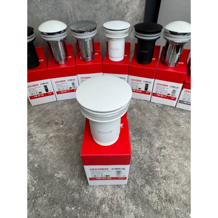Донний клапан для раковини Koer PW-07-03 1 1/4'' з переливом автоматичний СLICK-СLACK (Колір білий) (KR5783)