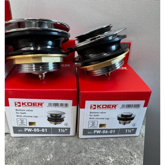 Донний клапан для ванни Koer PW-05-01 автоматичний (Click-Clack) (Колір хром) 1 1/2'' (KR3406)