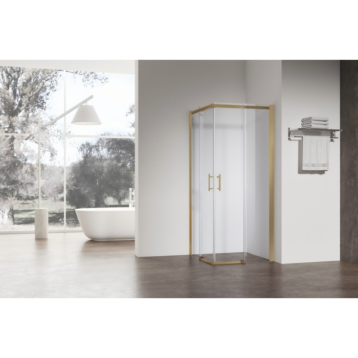 Душова кабіна без піддону Koer SR SC03-90x90x200-TR-12 прозоре скло Easy Clean 6мм, матове золото (KR5358)