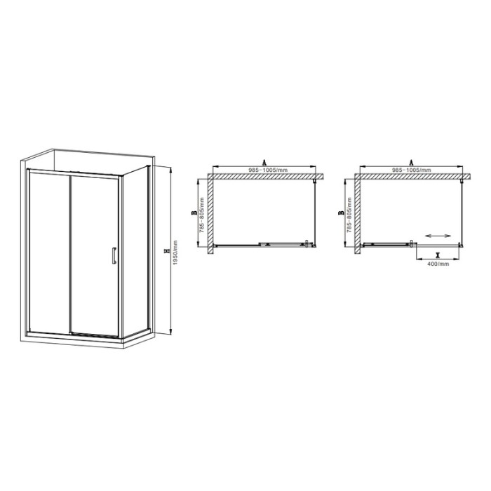 Душова кабіна без піддону Mixxus Premium DIVERSE SC03-100x80x195-TR Chrome прозоре скло 6мм (MI6865)