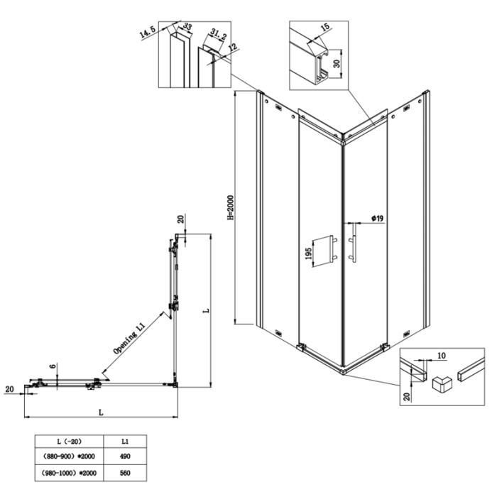 Душова кабіна без піддону Koer SR SC03-90x90x200-TR-01 прозоре скло Easy Clean 6мм, хром (KR5356)