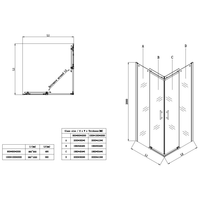Душова кабіна без піддону Koer SR SC03-90x90x200-TR-01 прозоре скло Easy Clean 6мм, хром (KR5356)