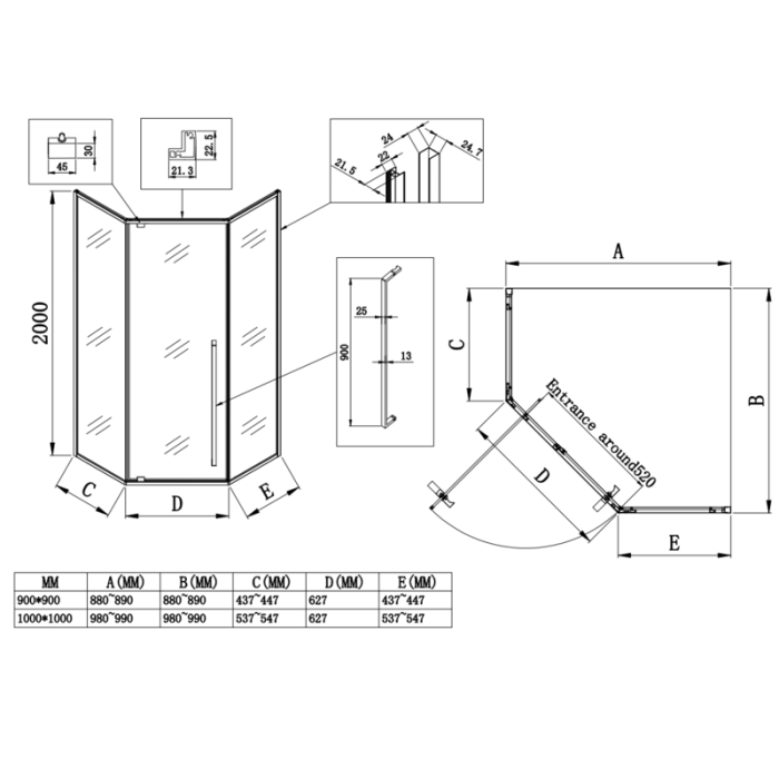Душова кабіна без піддону Koer SR SC06-90x90x200-TR-01 прозоре скло Easy Clean 8мм, хром (KR5364)