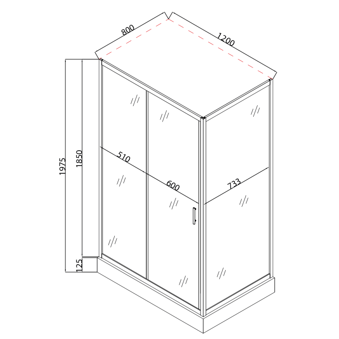 Душова кабіна з низьким піддоном Mixxus HARD SCT01-120x80x198-TR CHROME прозоре скло 5мм (MI6910)