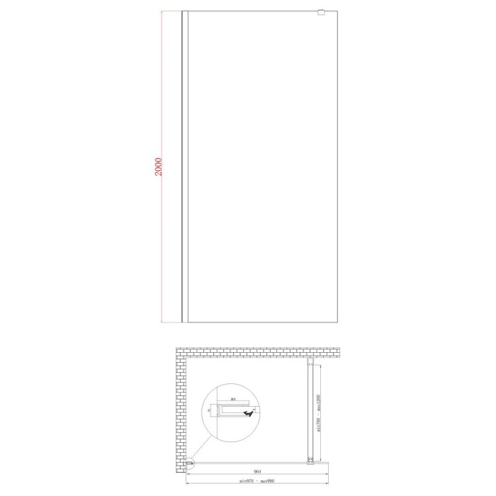 Душова перегородка Koer SR SP01-100x200-TR-01 Walk-In прозоре скло Easy Clean 8мм, хром (KR5393)