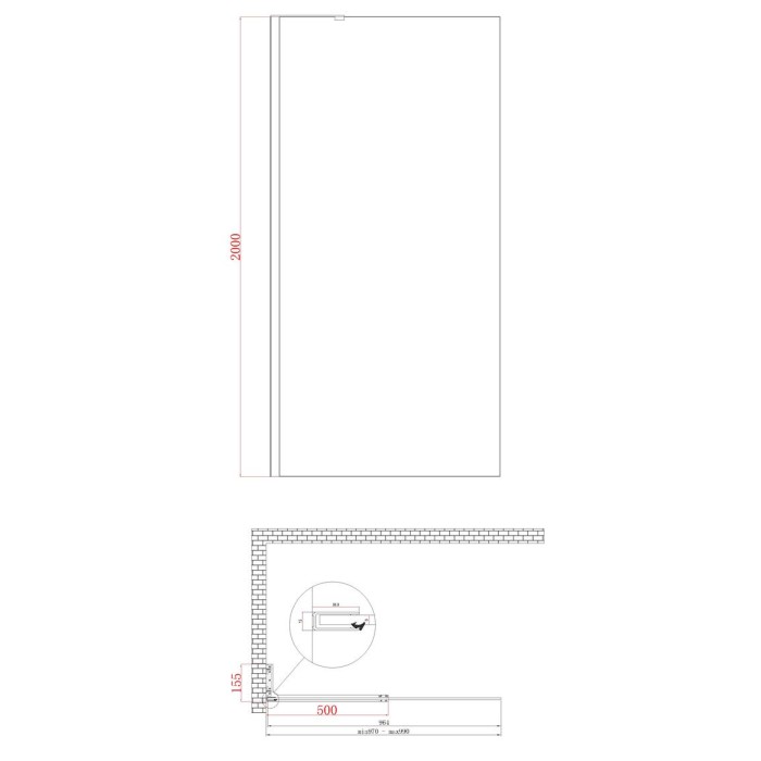 Душова перегородка Koer SR SP02-100x200-TR-07 Walk-In прозоре скло Easy Clean 8мм, графіт (KR5397)