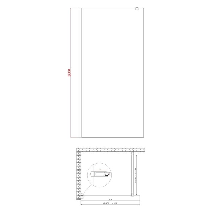 Душова перегородка Koer SR SP01-90x200-TR-01 Walk-In прозоре скло Easy Clean 8мм, хром (KR5392)
