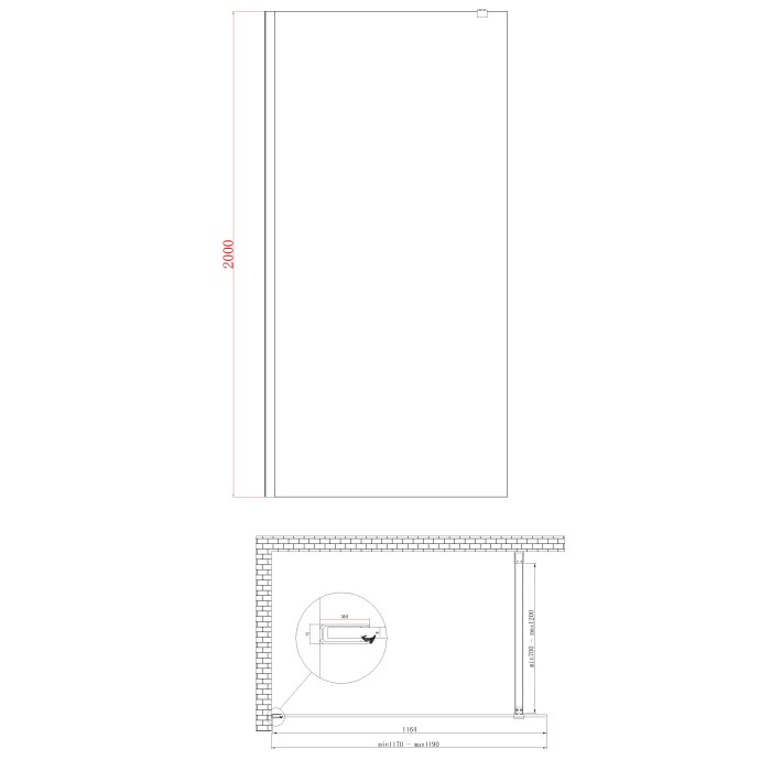 Душова перегородка Koer SR SP01-120x200-TR-01 Walk-In прозоре скло Easy Clean 8мм, хром (KR5394)