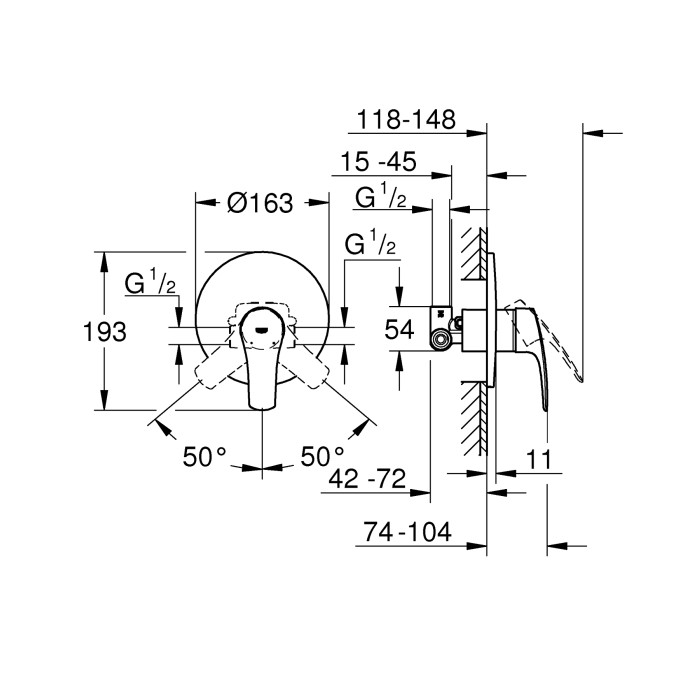 Набір для душу з верхнім душем Grohe Eurosmart UA33556003 (33556003+28576000+27541001) (UA33556003)