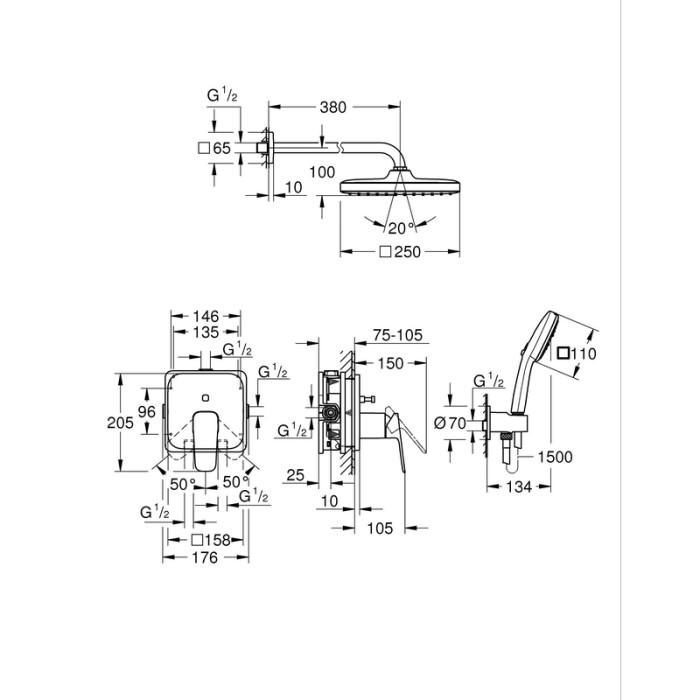 Душова система прихованого монтажу Grohe Cubeo з Tempesta 250 (1053360000)