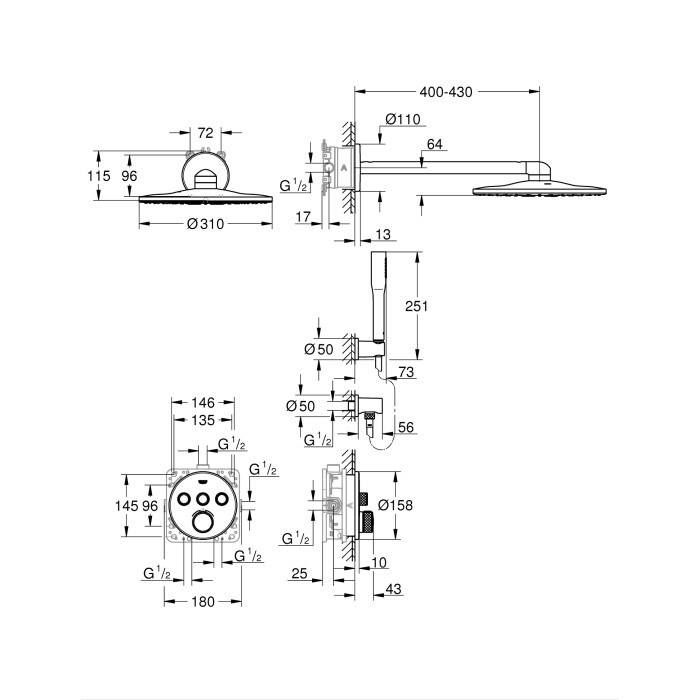 Душова система прихованого монтажу з термостатом Grohe Grohtherm SmartControl (34705000)