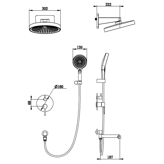 Вбудована душова система Koer KB-66029-01 3 функції, колір хром (KR5483)