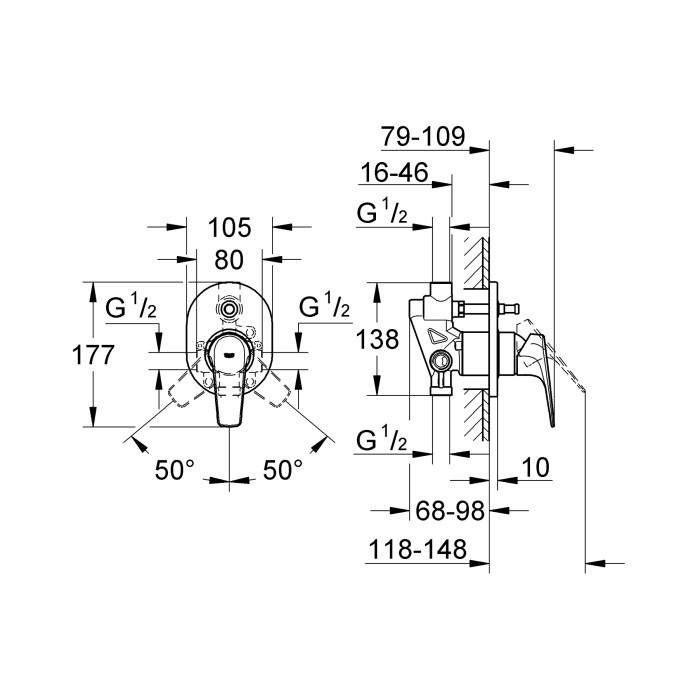 Змішувач прихованого монтажу на 2 споживача Grohe BauFlow (29045000)