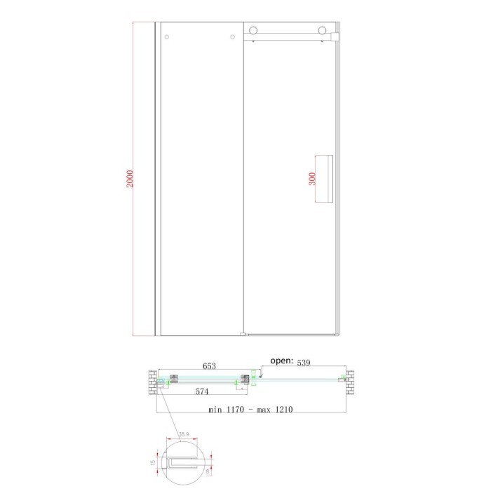 Двері в нішу Koer SR SD01-120x200-TR-12 прозоре скло Easy Clean 8мм, матове золото (KR5377)