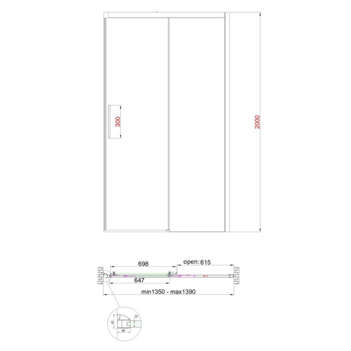 Двері в нішу Koer SR SD05-140x200-TR-01 прозоре скло Easy Clean 6мм, хром (KR5406)