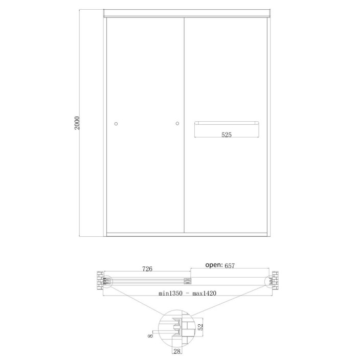 Двері в нішу Koer SR SD03-140x200-TR-01 прозоре скло Easy Clean 8мм, хром (KR5385)