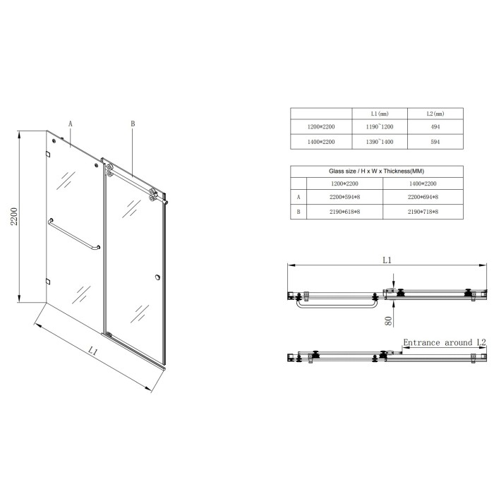 Двері в нішу Koer SR SD06-140x220-TR-07 прозоре скло Easy Clean 8мм, графіт (KR5369)