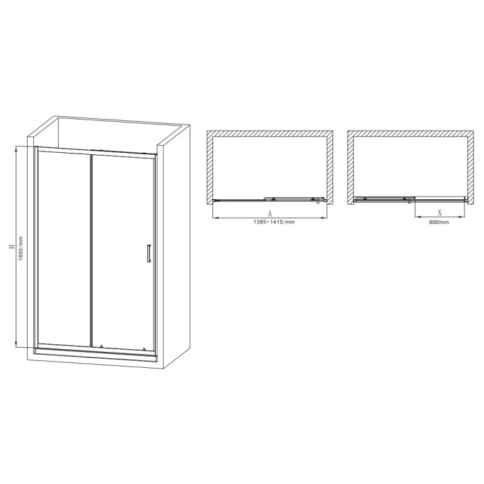 Двері в нішу Mixxus Premium DIVERSE SD01-140x185-TR Black прозоре скло 5мм (MI6878)
