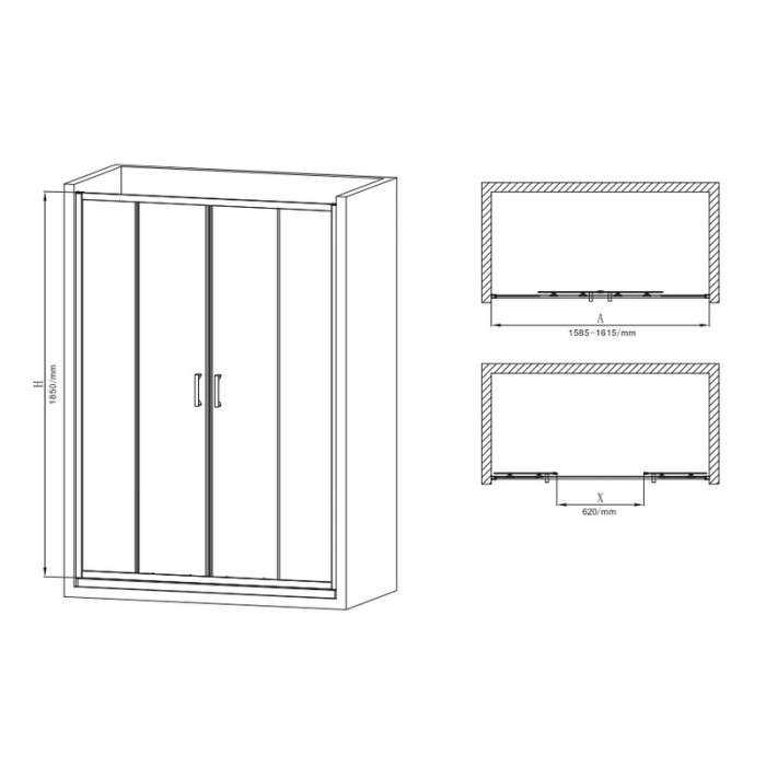 Двері в нішу Mixxus Premium DIVERSE SD01-160x185-TR Chrome прозоре скло 5мм (MI6875)