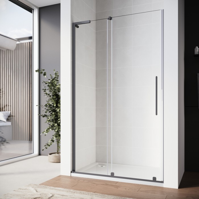Двері у нішу Walk-In розсувні Koer SR SD07-120x200-L-TR-07 прозоре скло Easy Clean 8мм Графіт (KR5688)
